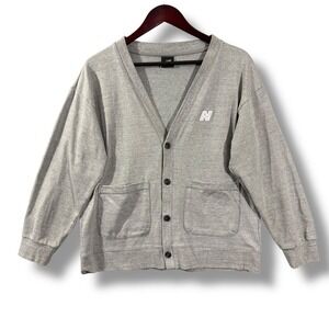 New Balance Grey Knit Button Front N Logo Cardigan Men Size S